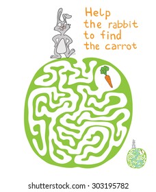 Vector Maze, Labyrinth Game for Children with Rabbit  and Carrot.