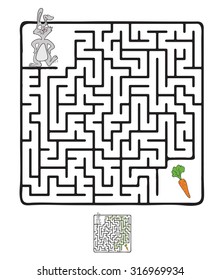 Vector Maze, Labyrinth Game for Children with Rabbit  and Carrot.