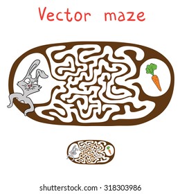 Vector Maze, Labyrinth Game for Children with Rabbit  and Carrot.