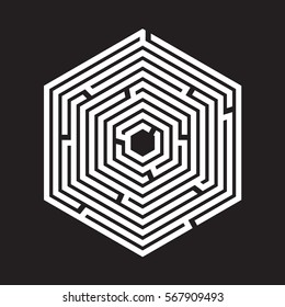 Vector maze / labyrinth on black background, illustration of educational kids game, for children books and leisure. With solution.