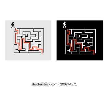 Vector maze (labyrinth) signs (black and white background)