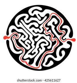 Masa vectorial, ilustración de laberinto redondo con solución.