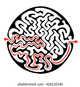 Vector maze, round labyrinth illustration with solution.