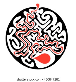 Vector maze, round labyrinth illustration with solution.