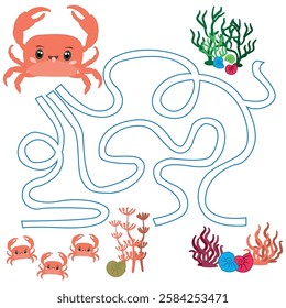 Vector maze with sea animals. Help me find my way to my friends.