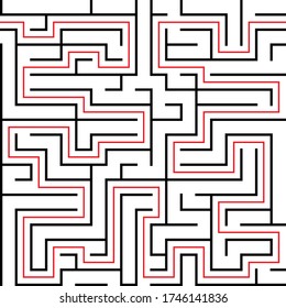 Vector maze seamless pattern isolated on white background. Education logic game labyrinth for kids. With the solution.