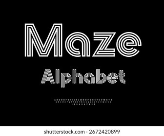 Vector Maze estilo Font. Conjunto exclusivo de letras y números del alfabeto de neón fresco. 
