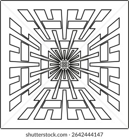 Vector maze symbol. Geometric square shape. White background icon. Optical depth pattern.