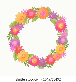 Vector meadow flowers frame. Floral background. All objects are conveniently grouped and are easely editable