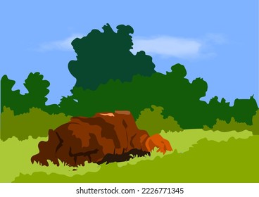 Vector meadows are light green, with rocks, trees, and sky.


