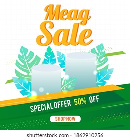 vector Meagsale green background banner template Shopping sale poster mockup product