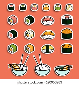 Vector meal rolls sushi set