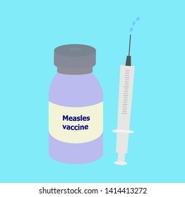 Vector of measeles vaccine bottle and syringe iolated. Healthcare concept. Vaccination. Treatment.