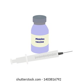 Vector Of Measles Vaccine Bottle With A Syringe Isolated.