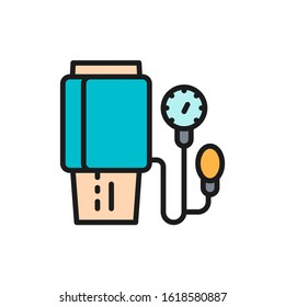 Vector measurement of blood pressure flat color line icon.