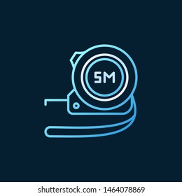 Vector measuring tape blue linear icon or logo on dark background