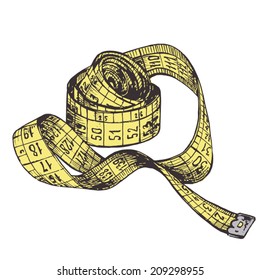 vector measuring tape. Old school isolated sartorial meter