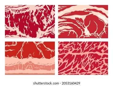 Vector Meat Background Or Pattern Collection. Beef, Pork And Lamb Meat Textures