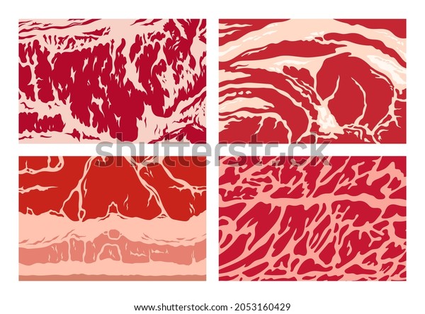 Vector meat background or pattern collection.\
Beef, pork and lamb meat\
textures