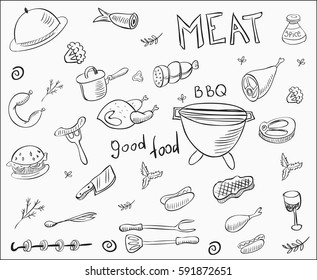 vector meat doodle collection