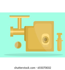 Vector meat grinder, flat design isolated objects, kitchen electronic device  