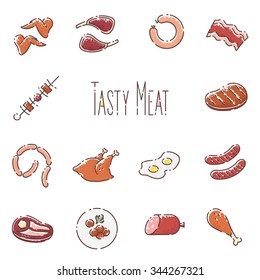 Vector meat linear icons set
