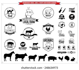 Vector meat logos, labels, charts and design elements