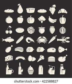 Vector meat, seafood, fruits and vegetables icons