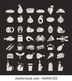 Vector meat, seafood, fruits and vegetables icons