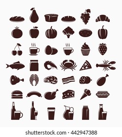 Vector meat, seafood, fruits and vegetables icons
