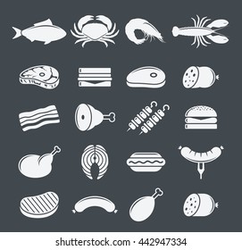 Vector meat and seafood icons