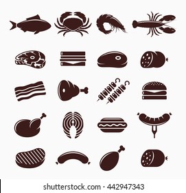Vector meat and seafood icons