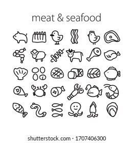 vector  meat and seafood line icons  for web