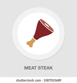 Vector Meat Steak, Dinner, Lunch Food Icon - Grilled Sign - Bbq Restaurant Illustration