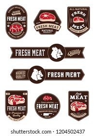 Vector meat store and butchery logo and labels. Steak and farm animals icons.
