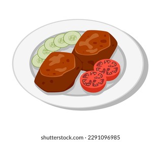 Vektorfleisch und -gemüse auf dem Teller