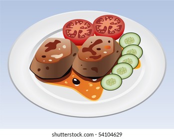 vector meat and vegetables on a plate