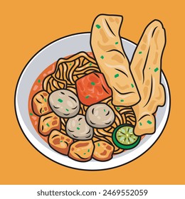 vector meatballs complete with noodles and other fillings that look delicious