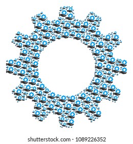 Vector mechanic gear service hand icons are combined into cog illustration. Machinery design concept constructed with mechanic gear service hand pictograms.