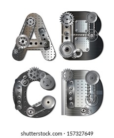 Vector mechanical alphabet of gears. Letter. eps 10 file with transparencies.