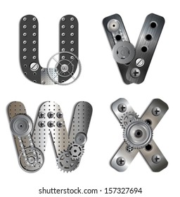 Vector mechanical alphabet of gears. Letter. eps 10 file with transparencies.