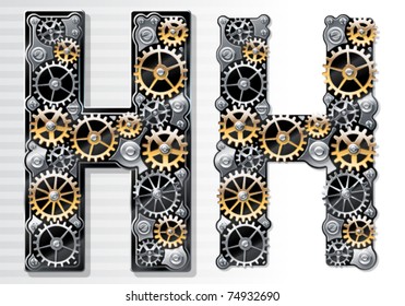 Vector mechanical alphabet of gears. Letter H