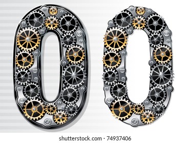 Vector mechanical alphabet of gears. Number 0