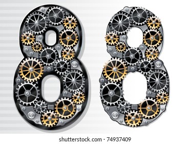 Vector mechanical alphabet of gears. Number 8