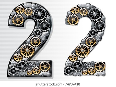 Vector mechanical alphabet of gears. Number 2