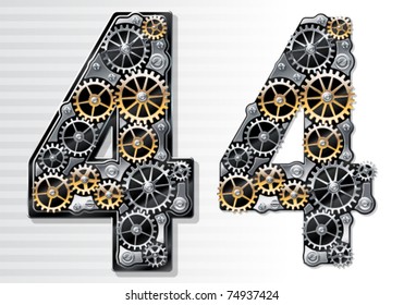 Vector mechanical alphabet of gears. Number 4