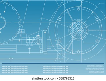 Vector. Mechanical drawings on a blue background. Engineering illustration