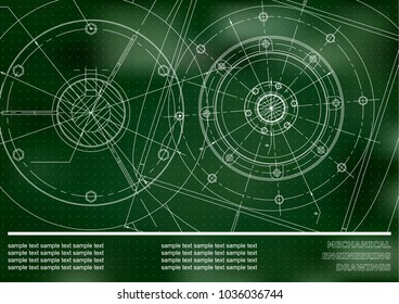 Vector Mechanical engineering drawings on a Green background. Points. Background for inscription