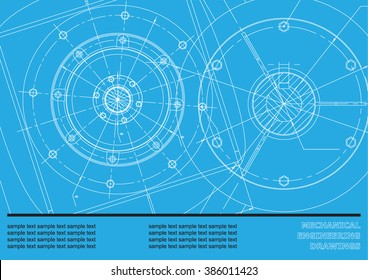 Vector Mechanical engineering drawings on a blue background. Cover, Background for inscription labels