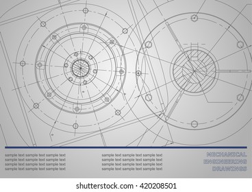 Vector Mechanical engineering drawings on a dark gray background. Cover, Background for inscription labels. Corporate Identity